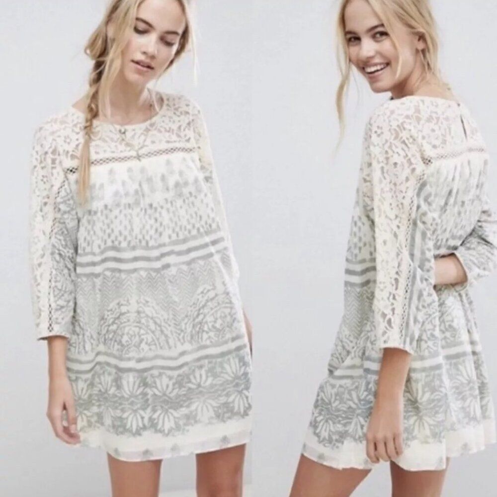 🌹 FREE PEOPLE 🌹 Sun Daze Lace Detail Minidress - [Large, Ivory/Green]